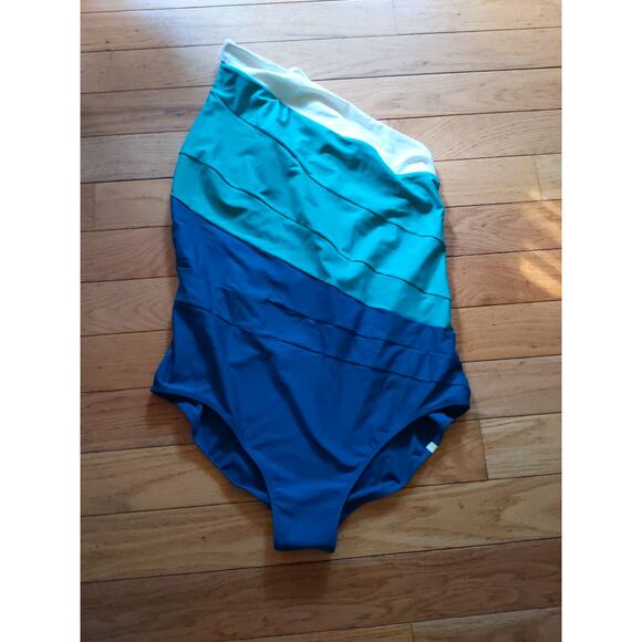 SUMMERSALT One Shoulder Swimsuit Size 22LT Ombre Blue Green One Piece Plus NWOTT - Picture 2 of 7